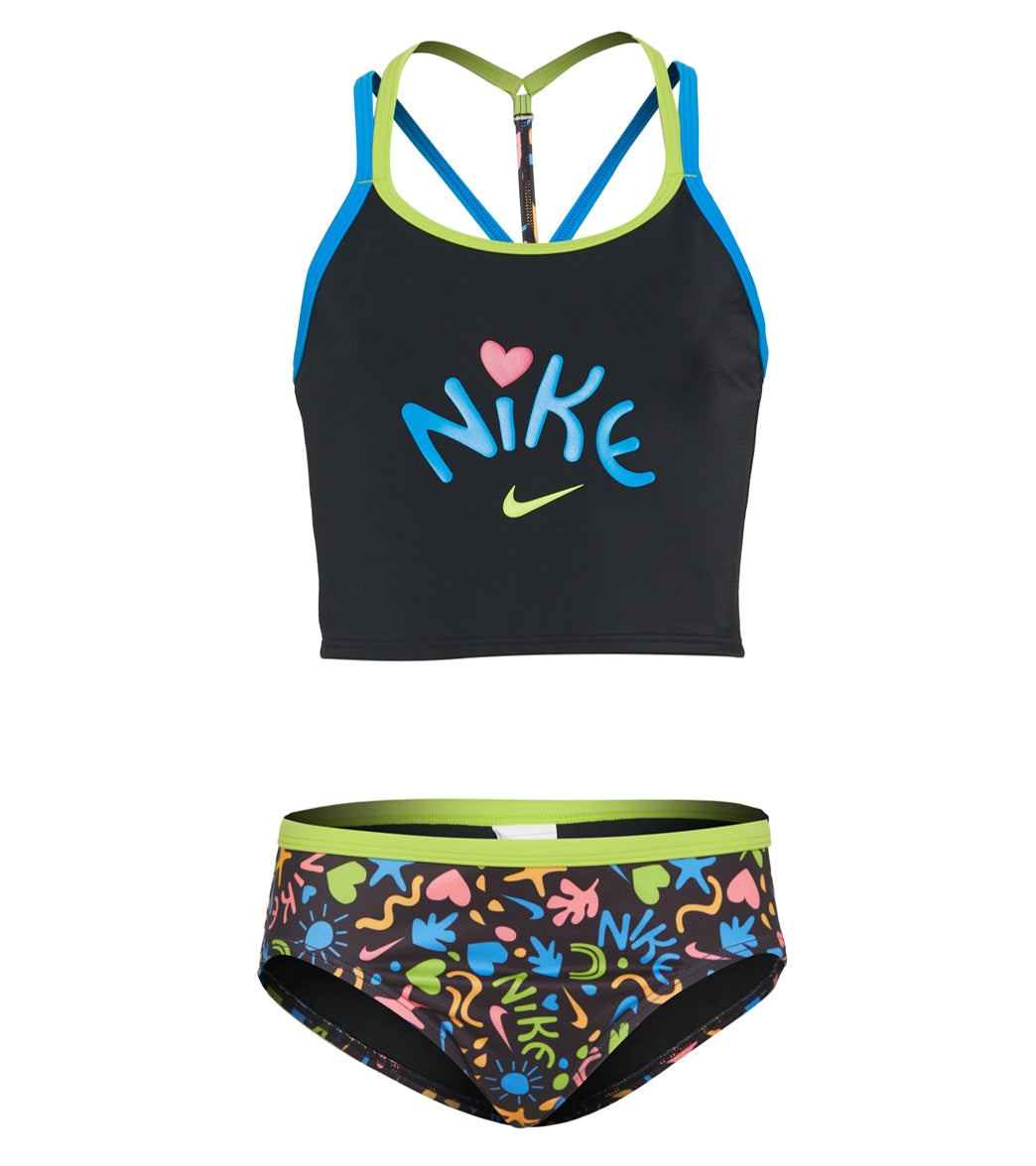 Nike Girls' Script Logo Crossback Sport Two Piece Bikini Set (Big Kid) at