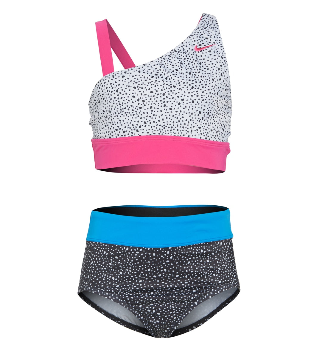 Nike Girls Water Dots Asymmetrical Top u0026 High Waist Bikini Set (Big Kid)