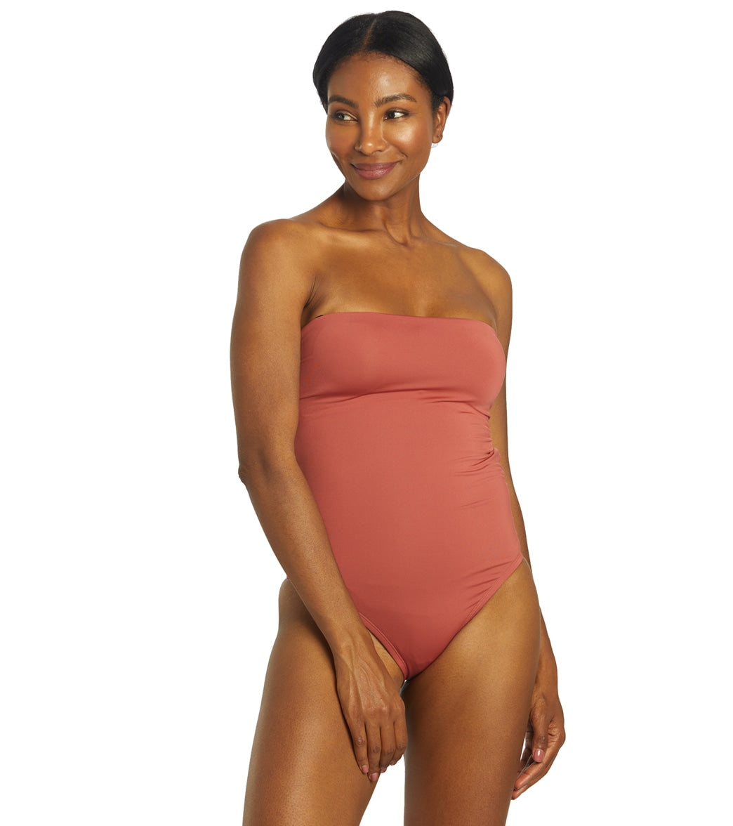 Nike Womens Solid Lace-Up Back Bandeau One Piece Swimsuit