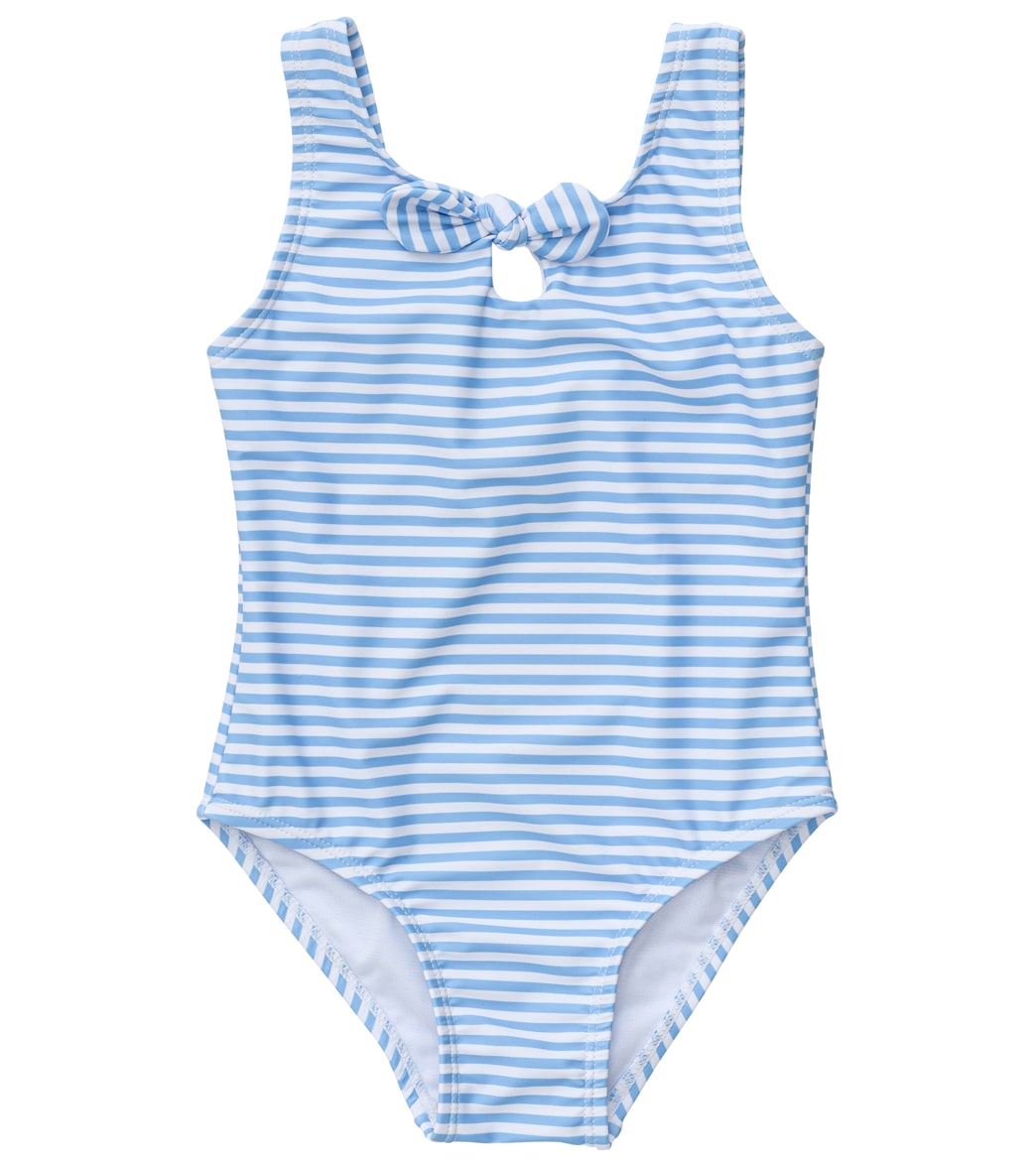 Snapper Rock Girls Powder Blue Sustainable Stripe Bow Swimsuit (Baby, Toddler)