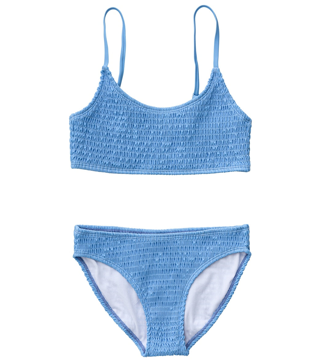 Snapper Rock Girls Powder Blue Sustainable Shirred Bikini Set (Little Kid, Big Kid)
