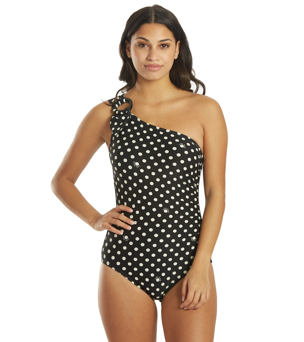 Kate Spade New York Kate Spade Womens Logo Dot Buckle One Shoulder One Piece Swimsuit