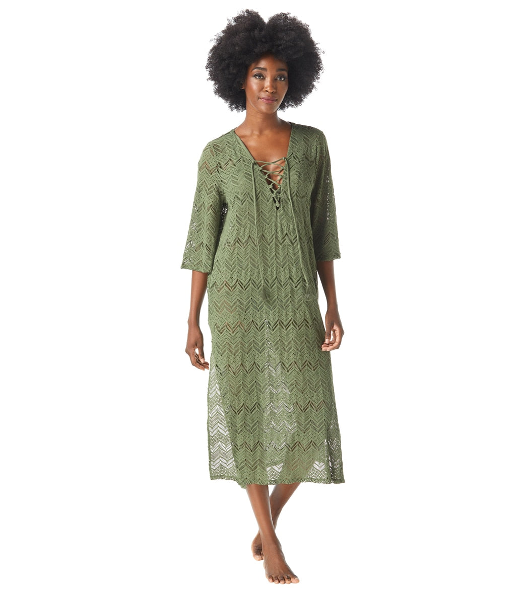 Vince Camuto Womens Crochet Lace Midi Caftan Cover Up