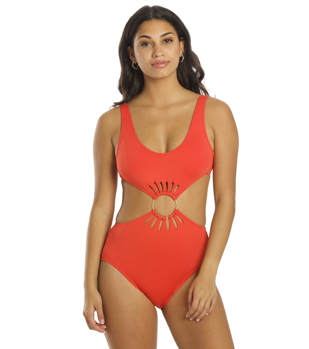 Vince Camuto Womens Serengeti Shades Logo Ring Cut Out Scoopneck One Piece Swimsuit