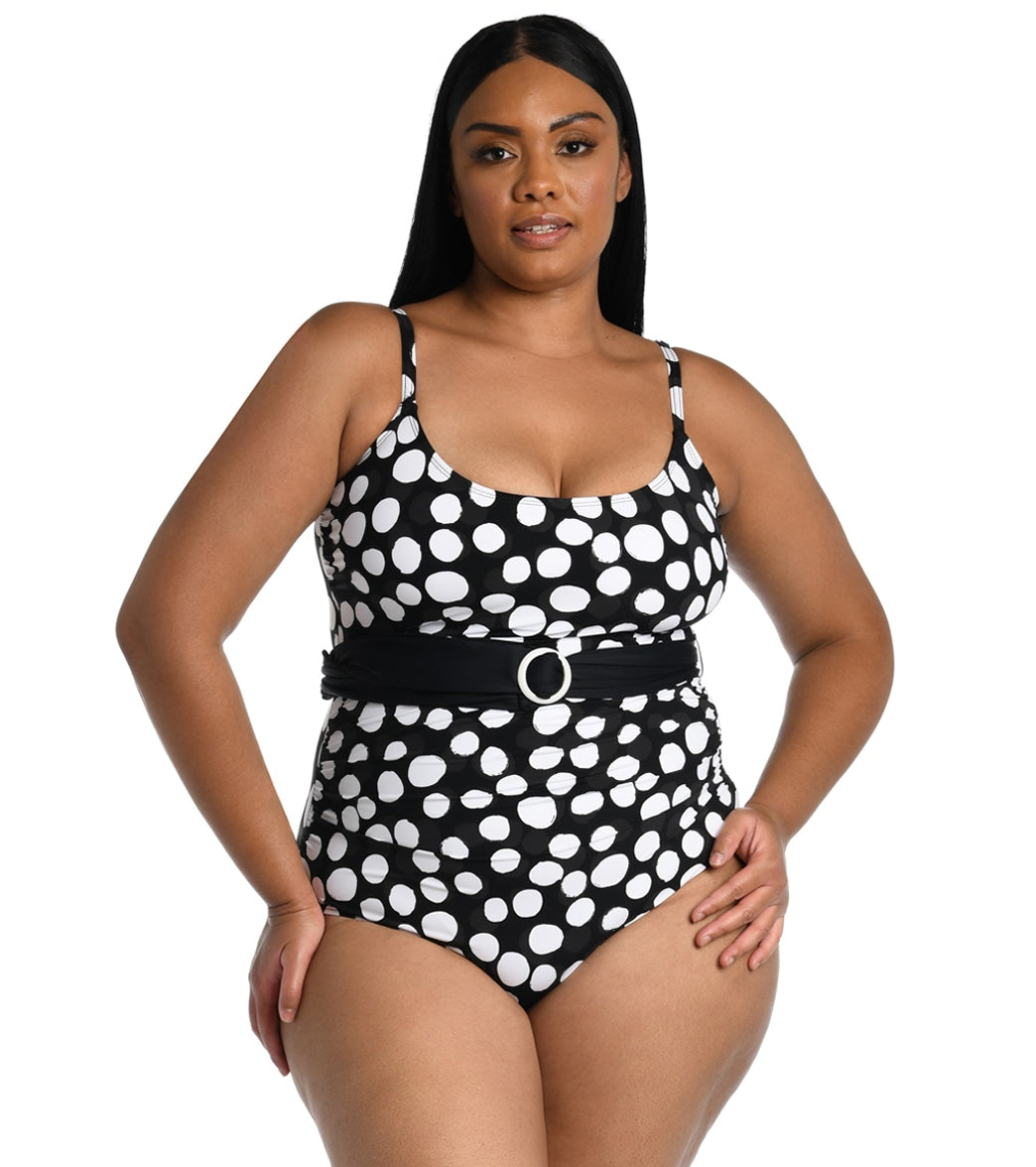 La Blanca Womens Plus Size Mod For Dot Belted Lingerie Mio One Piece Swimsuit