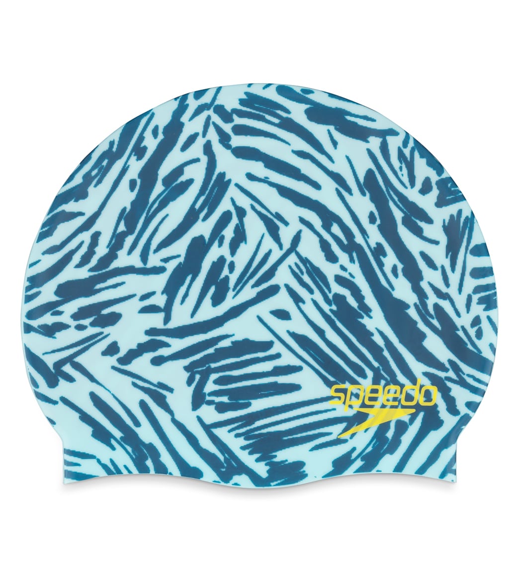 Speedo Elastomeric Printed Swim Cap Aqua Splash Splatter Lines at