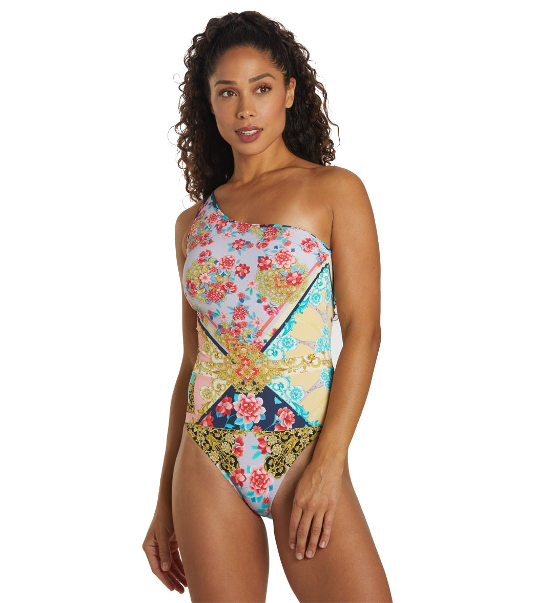 Johnny Was Womens Raina One Shoulder One Piece Swimsuit