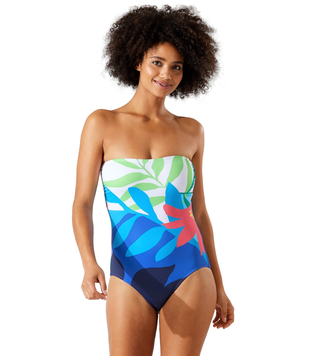 Tommy Bahama Womens Watercolor Floral Bandeau One Piece Swimsuit