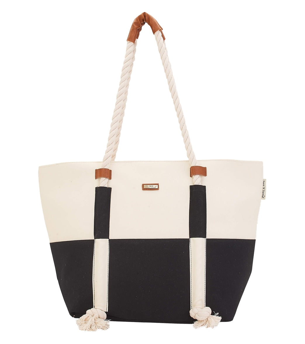 Sun N Sand Block Coloration Canvas Shoulder Tote w/ Rope Handle