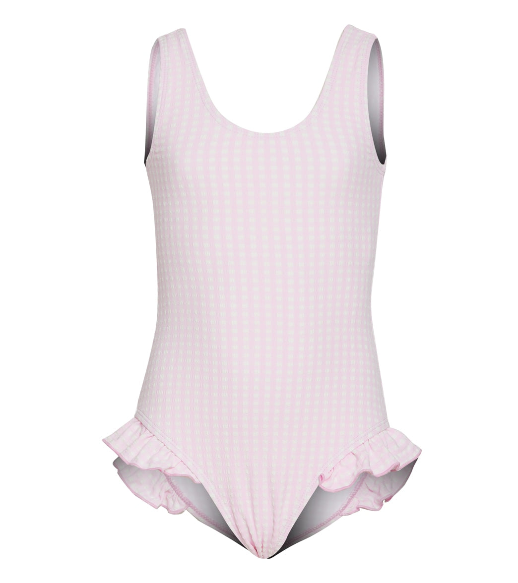 Flap Happy Girls Pink Gingham Seersucker Delaney UPF 50+ One Piece Swimsuit (Baby, Toddler, Little Kid)
