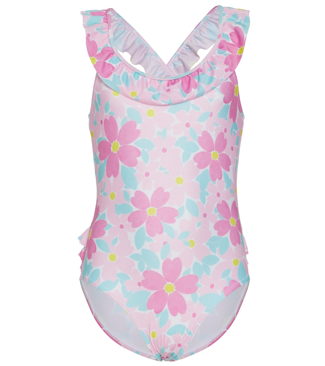Flap Happy Girls Painted Flowers Mindy UPF 50+ One Piece Swimsuit (Baby, Toddler, Little Kid)