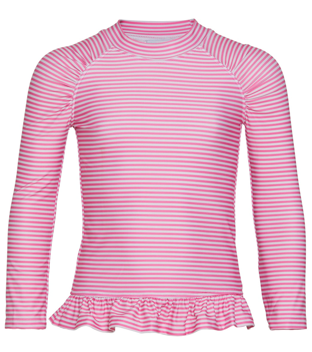 Flap Happy Girls Preppy Pink Stripe UPF 50+ Rash Guard (Baby, Toddler, Little Kid)