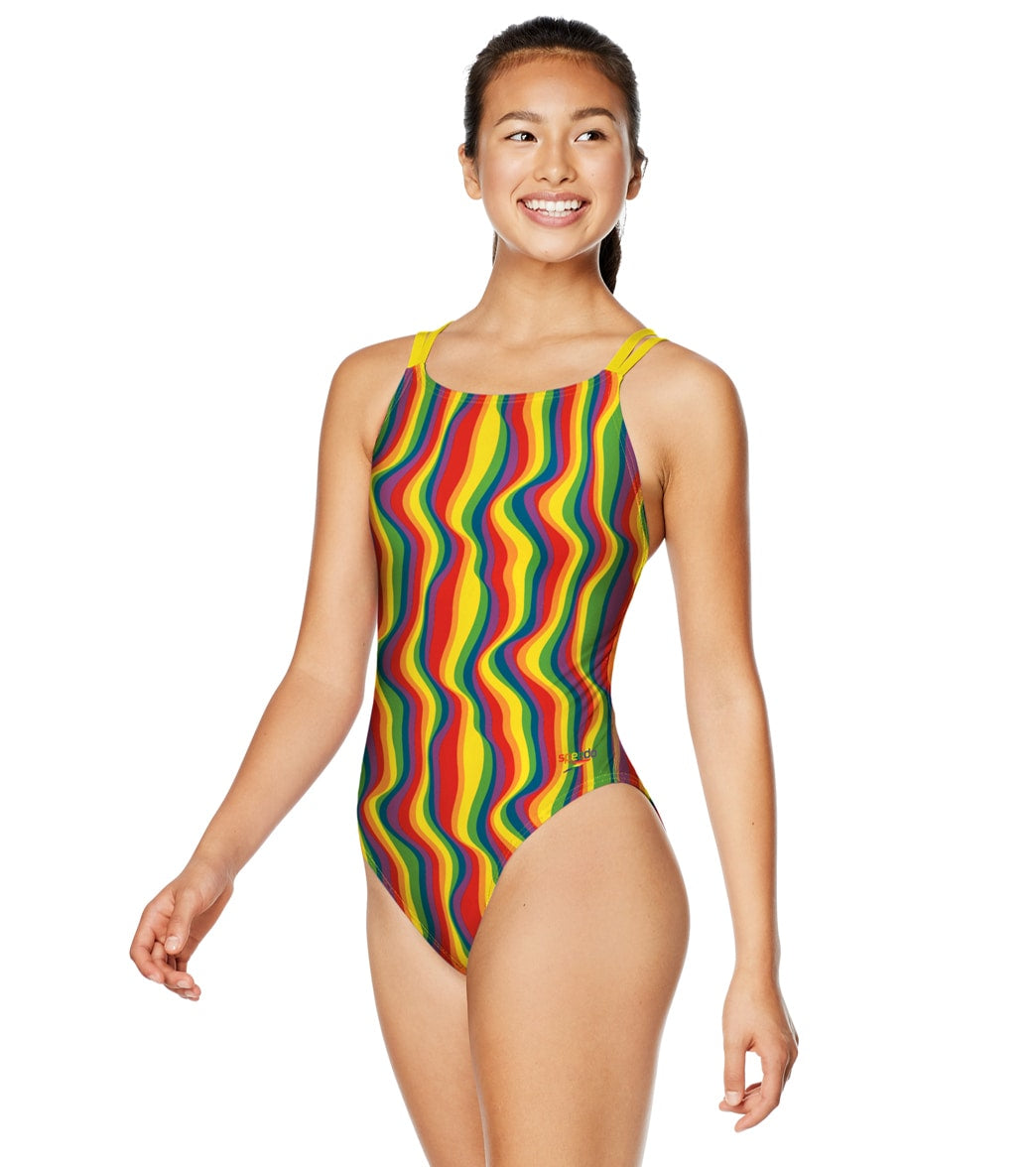 Speedo Pride Womens Printed Double Strap One Piece Swimsuit