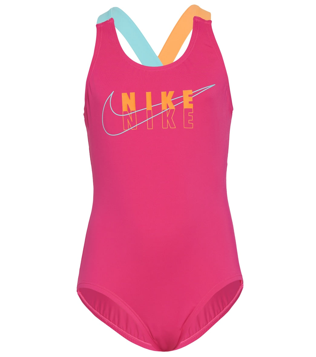 Nike Girls Reflect Logo Crossback One Piece Swimsuit