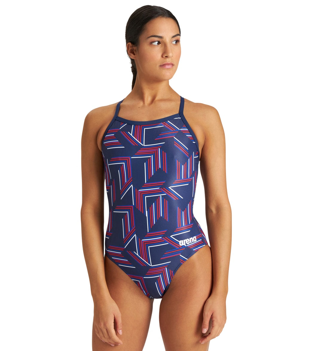Arena Womens Puzzled Light Drop Back One Piece Swimsuit