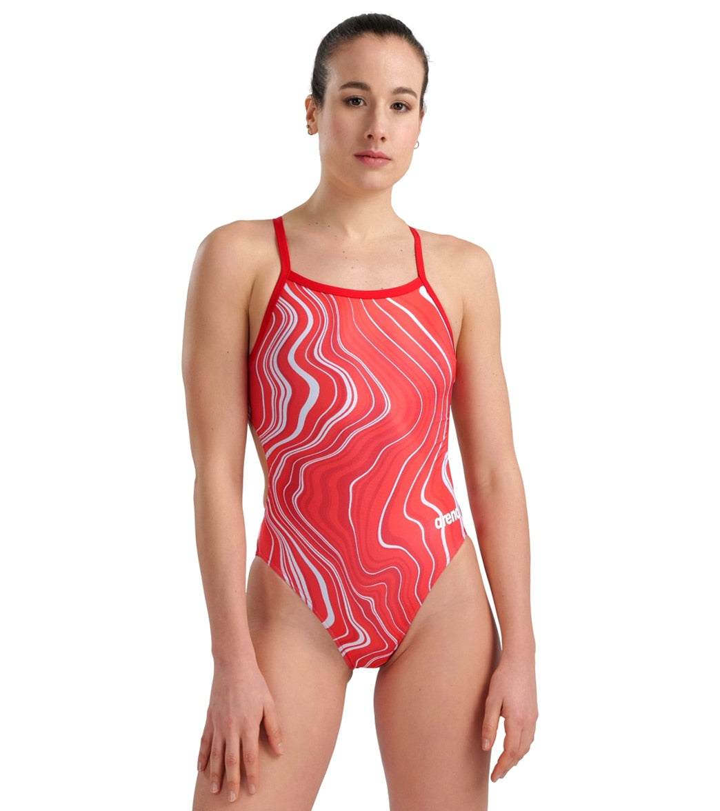 Arena Womens Marbled Challenge Back One Piece Swimsuit