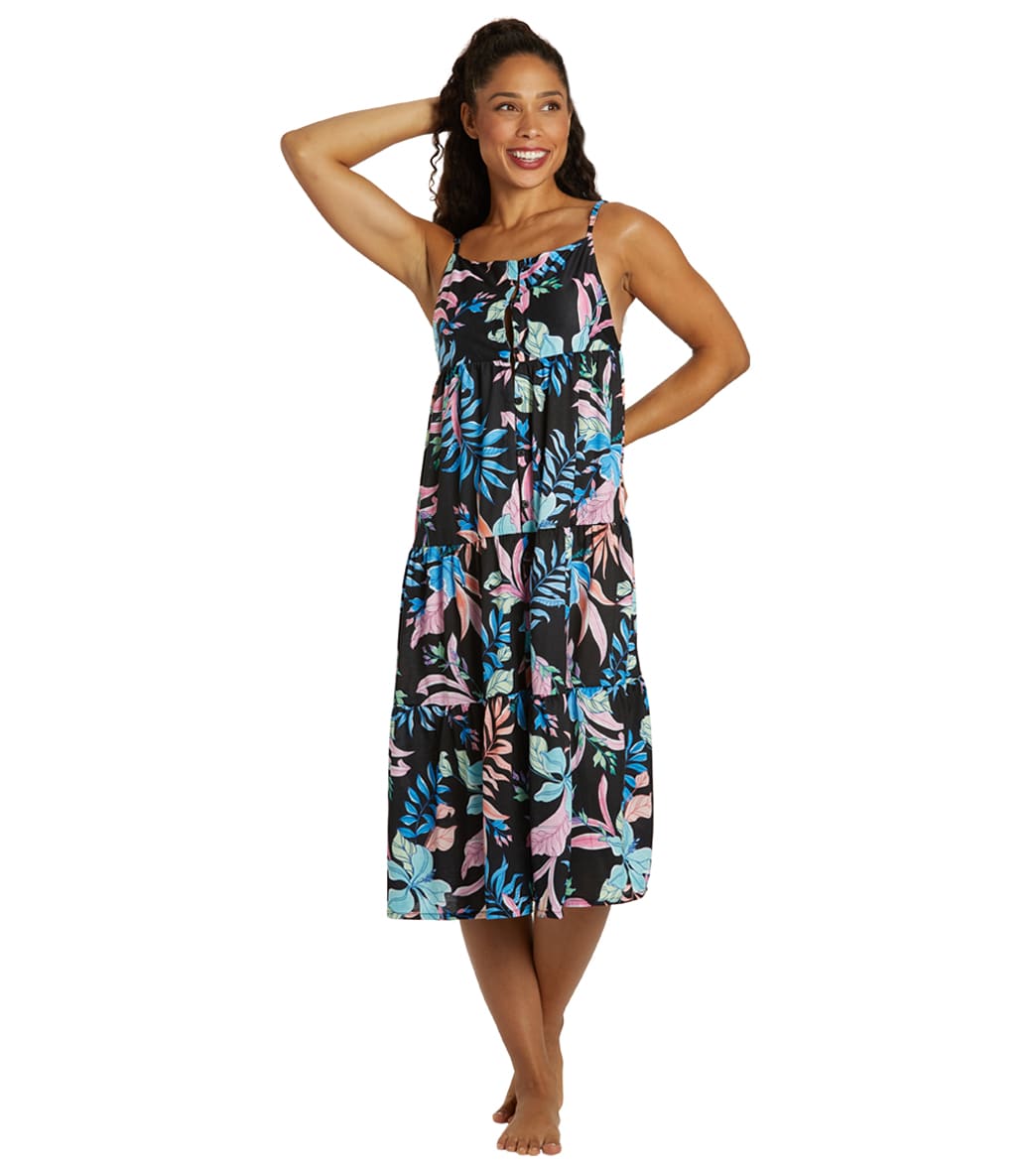 Hurley Womens Lost Paradise Button Front Midi Cover Up Dress