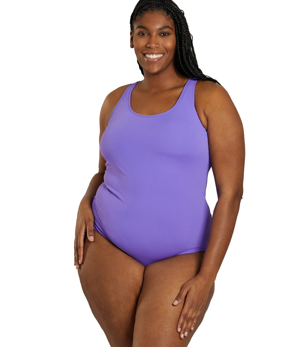 Sporti Plus Size HydroLast Chlorine Resistant Conservative Scoop Back One Piece Swimsuit