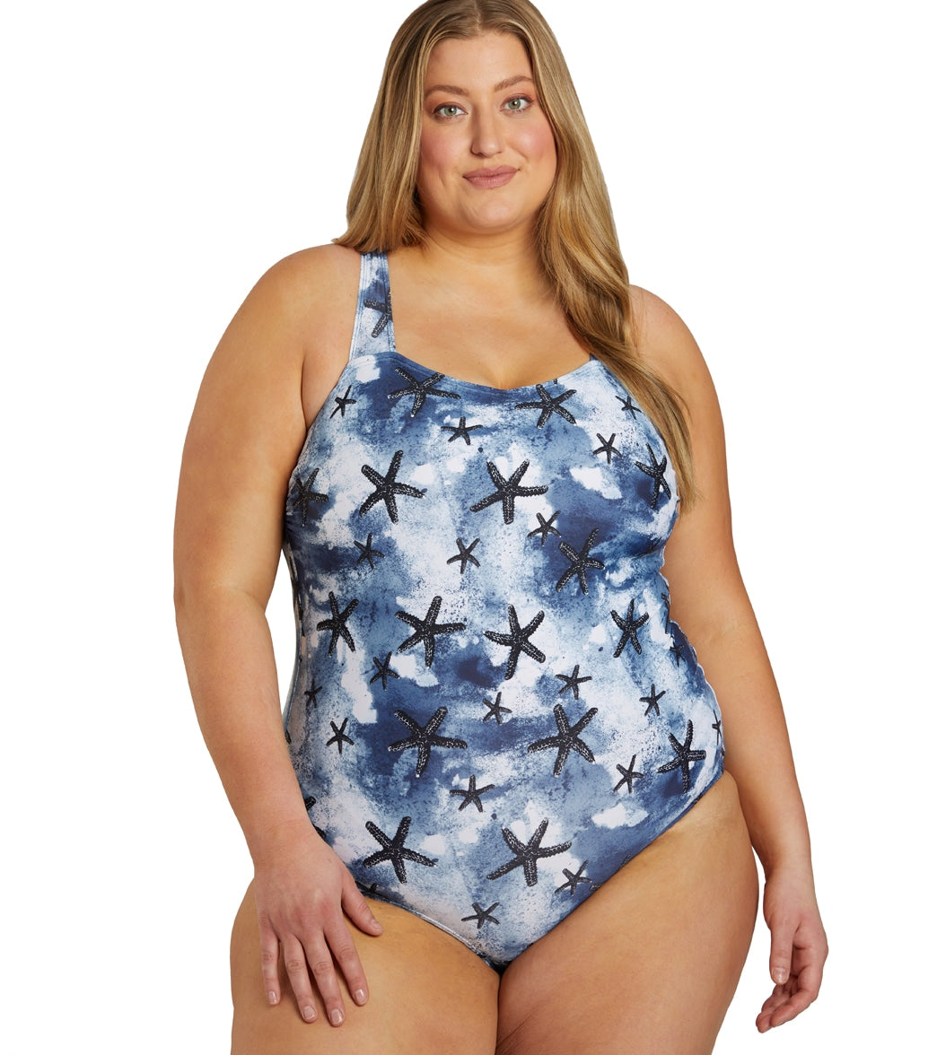 Sporti Plus Size Sanibel Island Moderate Printed Sweetheart One Piece  Swimsuit at