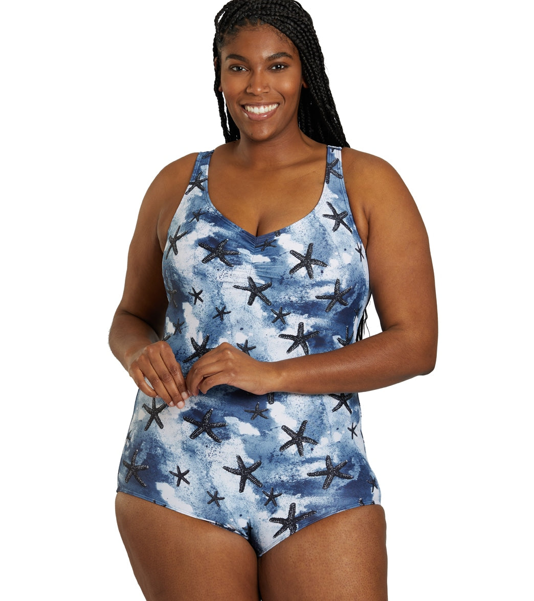 Sporti Plus Size Sanibel Island Conservative Printed Girl Leg One Piece  Swimsuit at