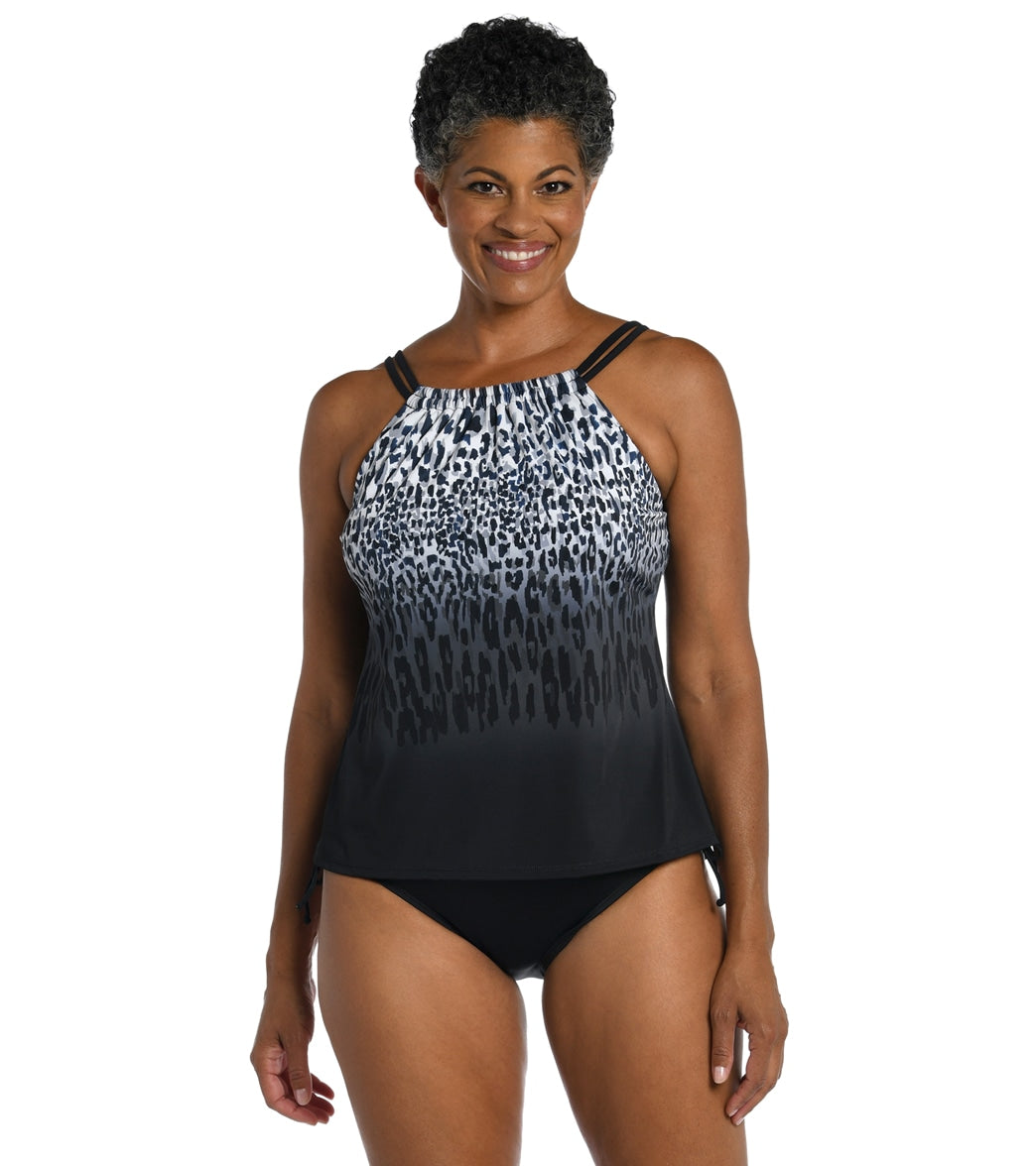 Maxine Womens Chlorine Resistant Ombre Animal High Neck Tankini Top