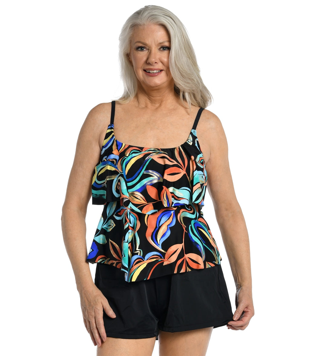Maxine Womens Watercolor Expressions Double Tiered Tankini Top