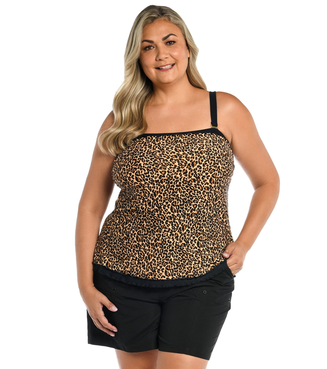 Maxine Women's Plus Size Cougar Ruffled Bandeau Tankini Top at ...