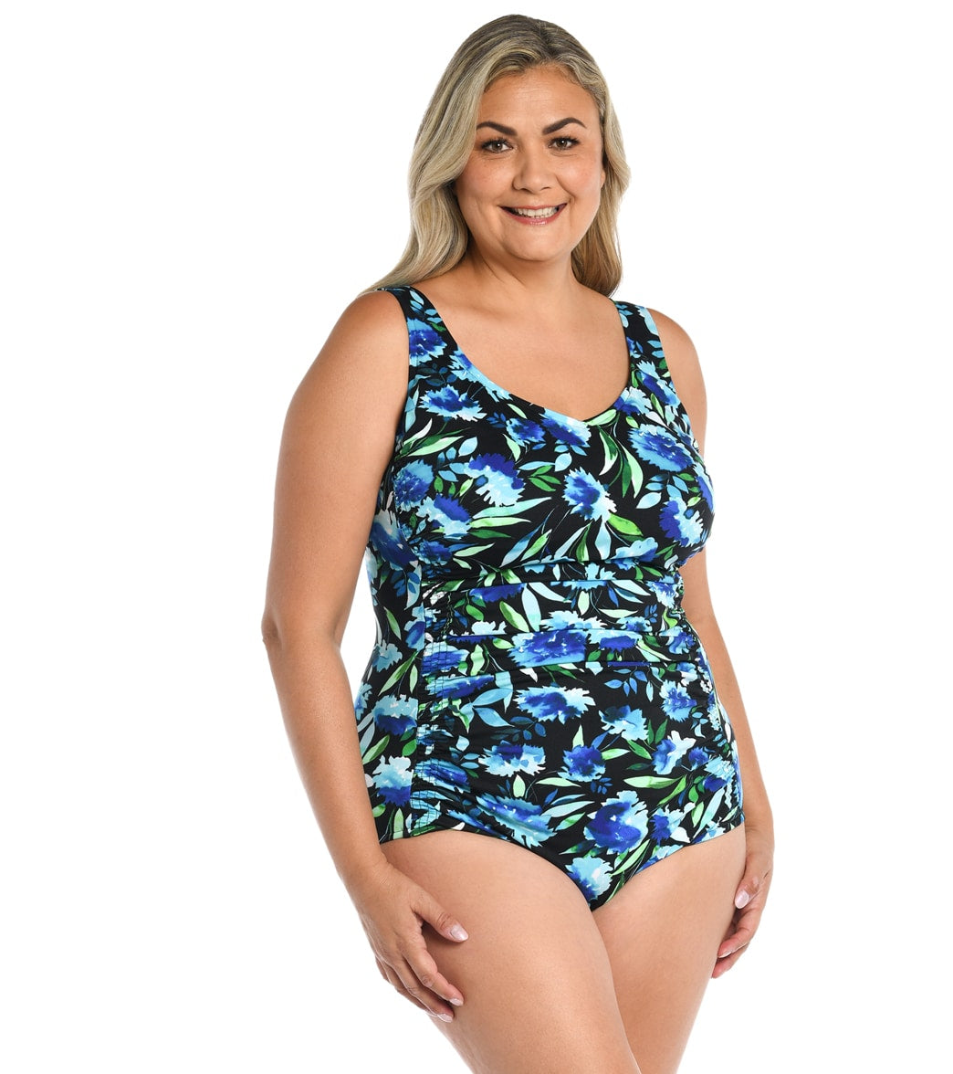 Maxine Womens Plus Size Dandelion Fields Spa Over the Shoulder One Piece Swimsuit