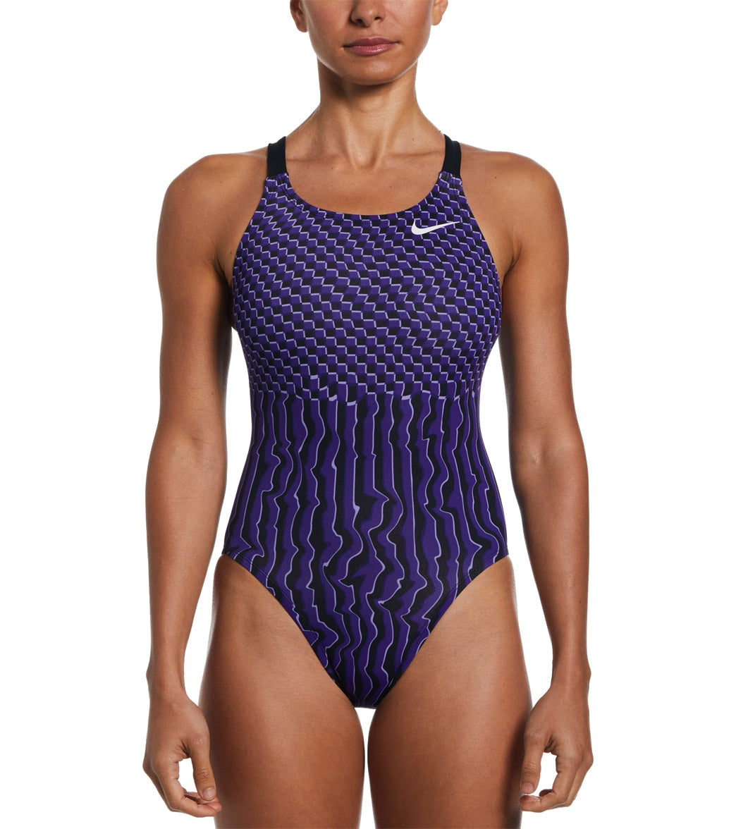 Nike Womens Drippy Check Fastback One Piece Swimsuit
