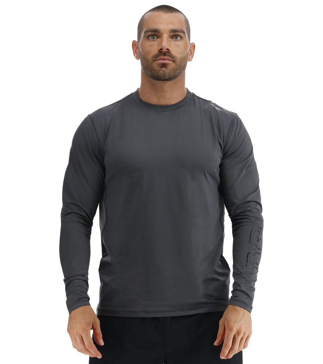 TYR Men's Solid SunDefense Long Sleeve UPF 50+ Swim Shirt at