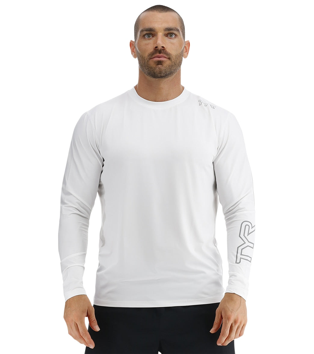 TYR Mens Solid SunDefense Long Sleeve UPF 50+ Swim Shirt