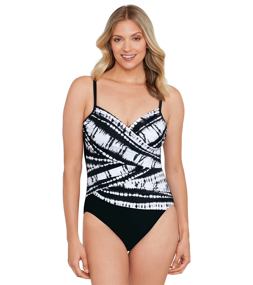 Shape Solver By Penbrooke Womens Stripe A Pose Criss Cross One Piece Swimsuit