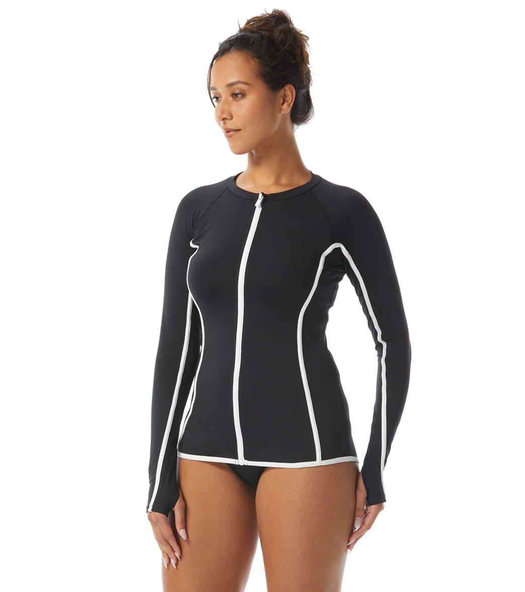 Beach House Womens Piping Solid Ava Zip Front Rash Guard