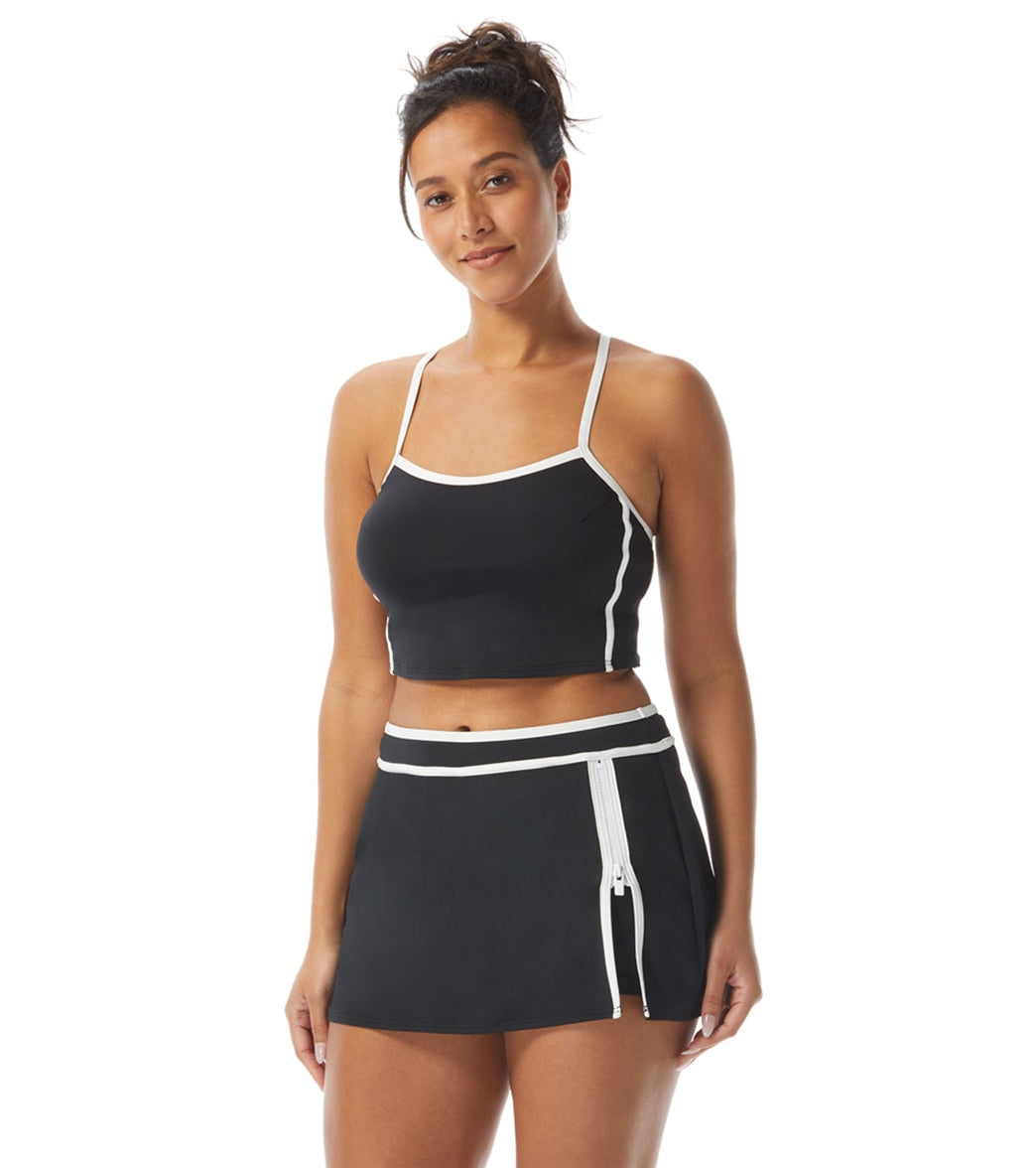 Beach House Womens Piping Solid Plateau Racer Back Crop Top
