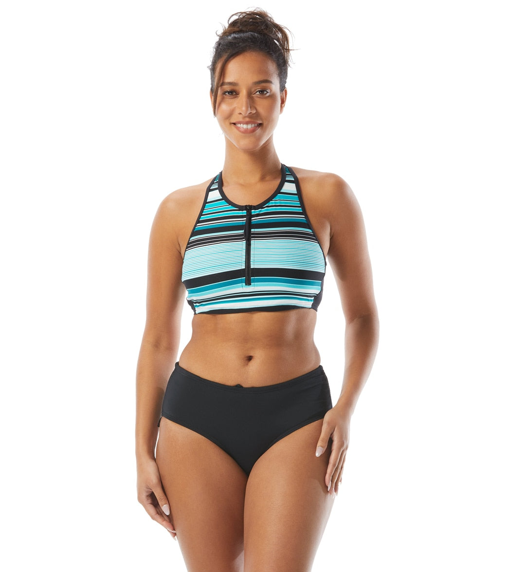 Beach House Womens Shorelines Stripe Synergy Zip Front Bikini Top