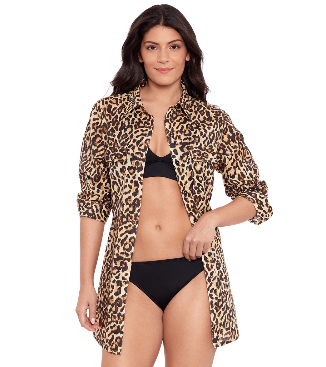 Lauren Ralph Lauren Ralph Lauren Womens Leopard Oversized Camp Shirt