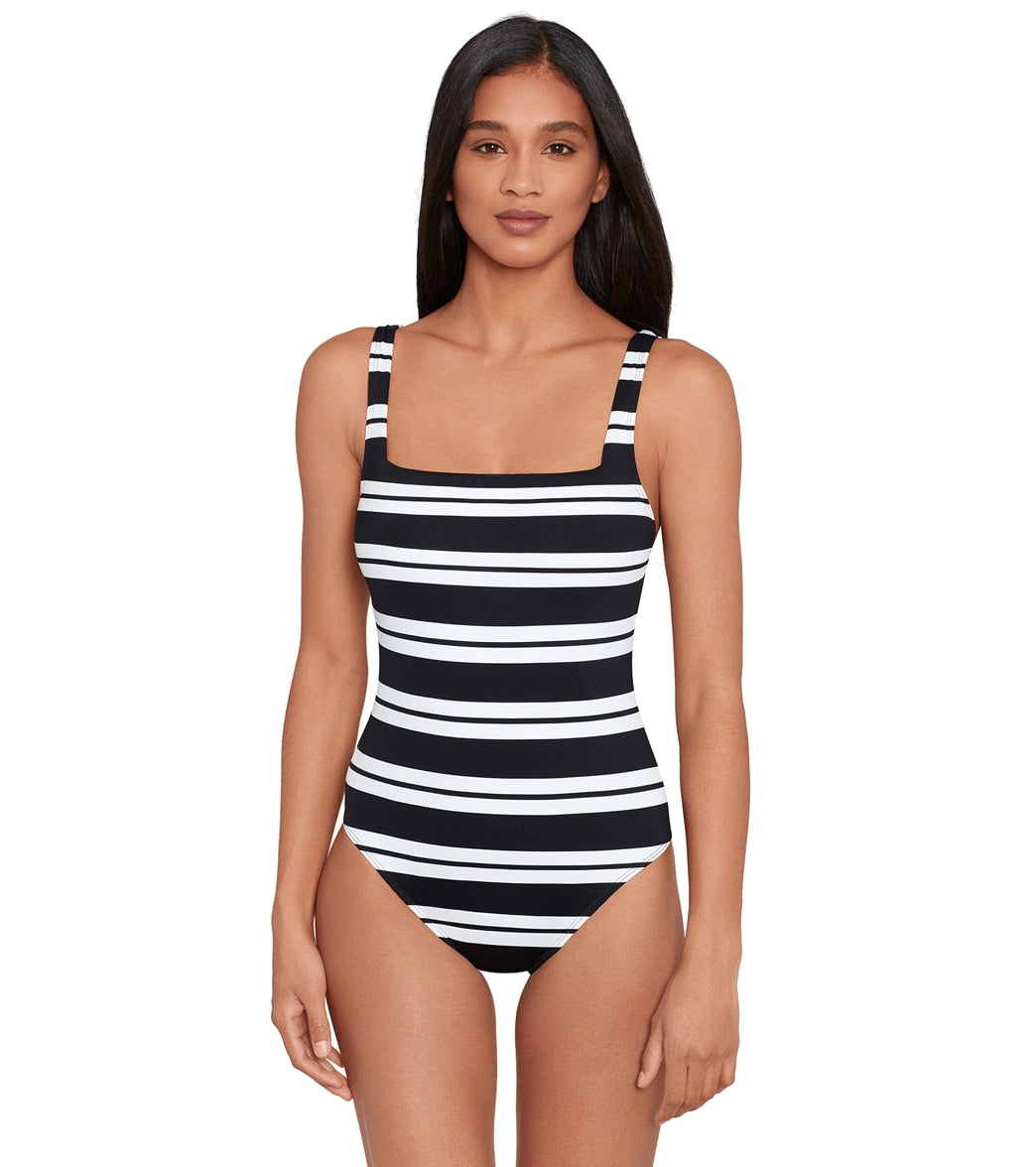 Ralph Lauren Women's Resort Stripe Square Neck One Piece Swimsuit at
