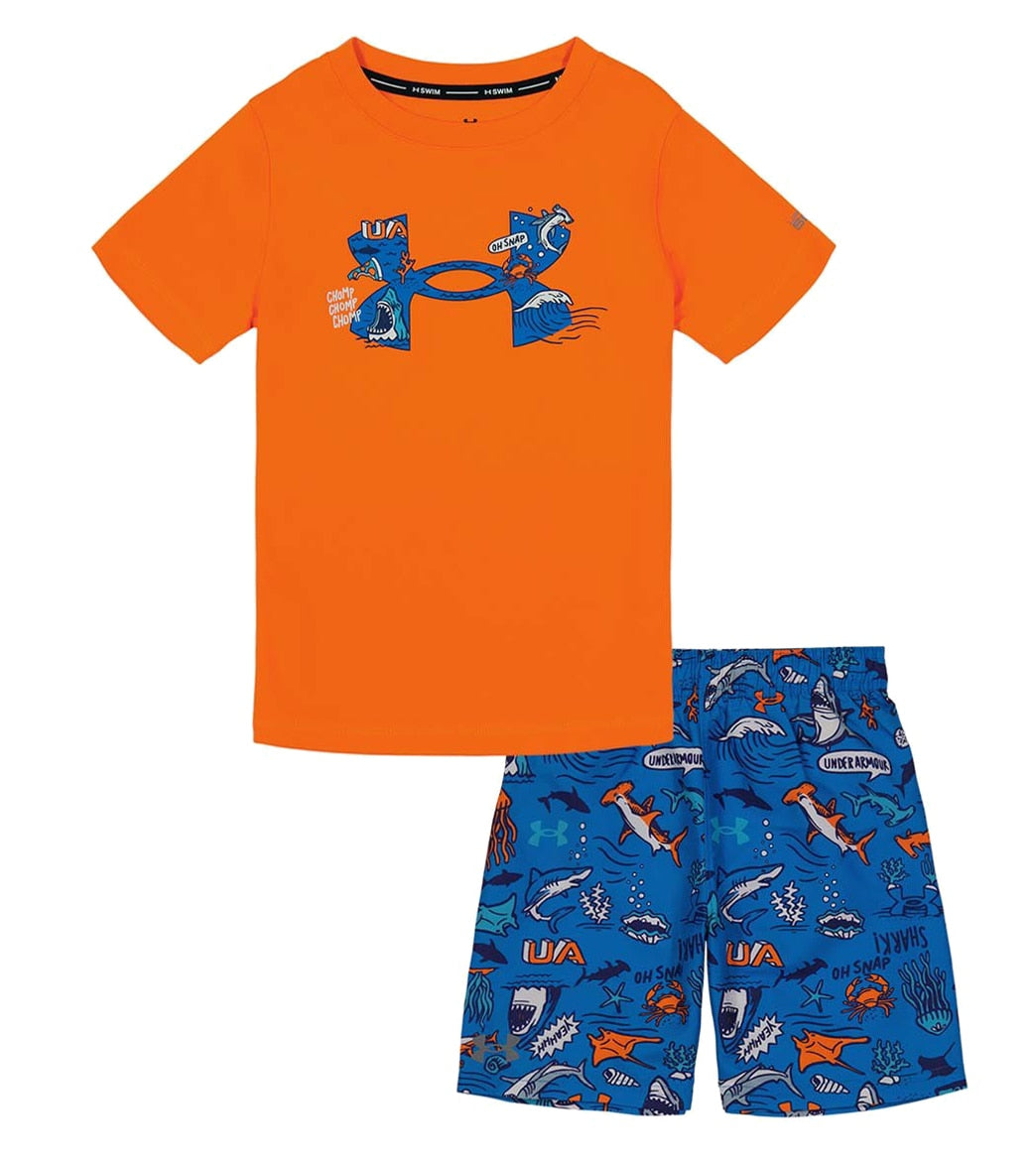 Under Armour Boys' UA Shark Fest Short Sleeve Swim Set (Toddler) Orange