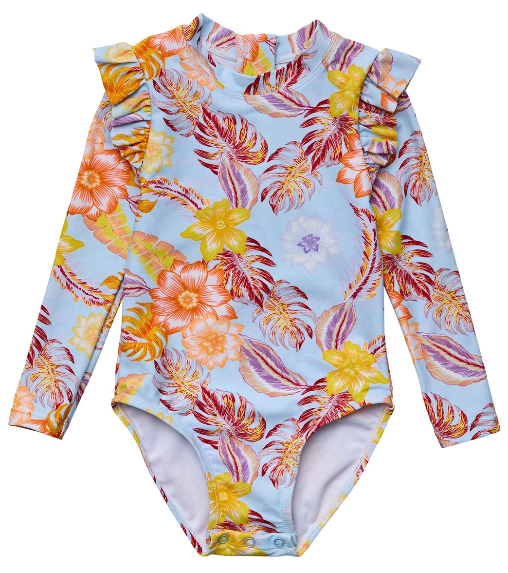 Snapper Rock Girls Boho Tropical Frill Long Sleeve One Piece Swimsuit (Baby, Toddler, Little Kid)