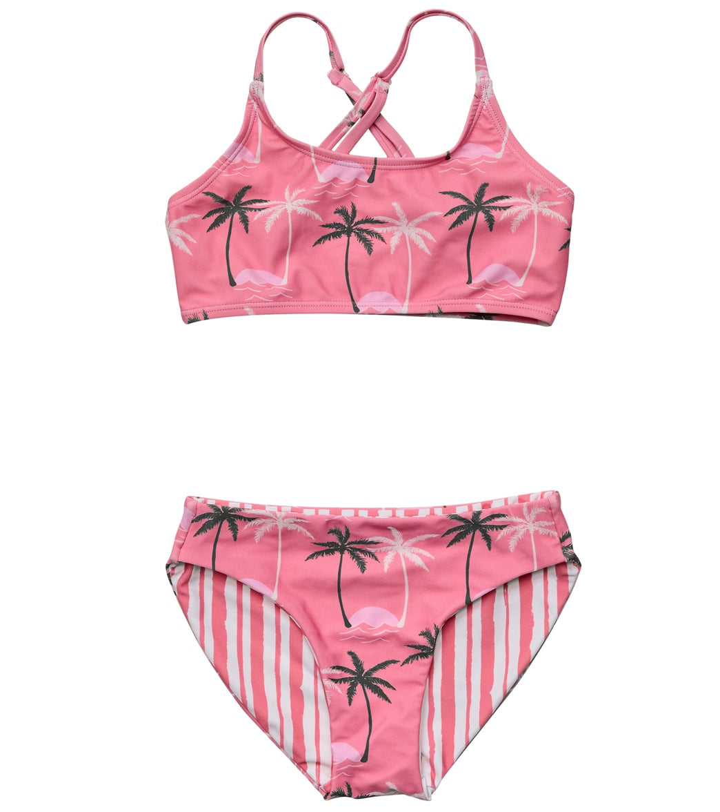 Snapper Rock Girls Palm Paradise Reversible X Back Two Piece Bikini Set (Little Kid, Big Kid)