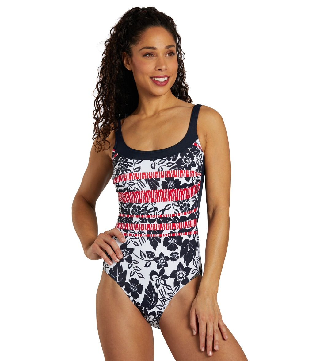 Sunmarin Womens Scoop Neck Floral Mastectomy One Piece Swimsuit