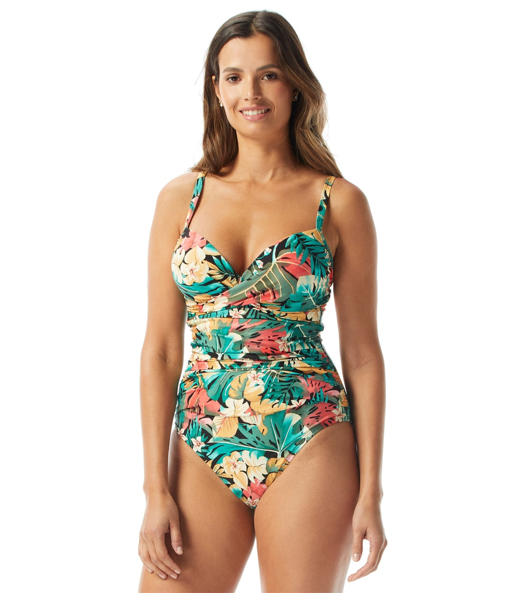 Coco Reef Womens Passion Flower Bra Sized Wrap One Piece Swimsuit (C/D/DD/E Cup)