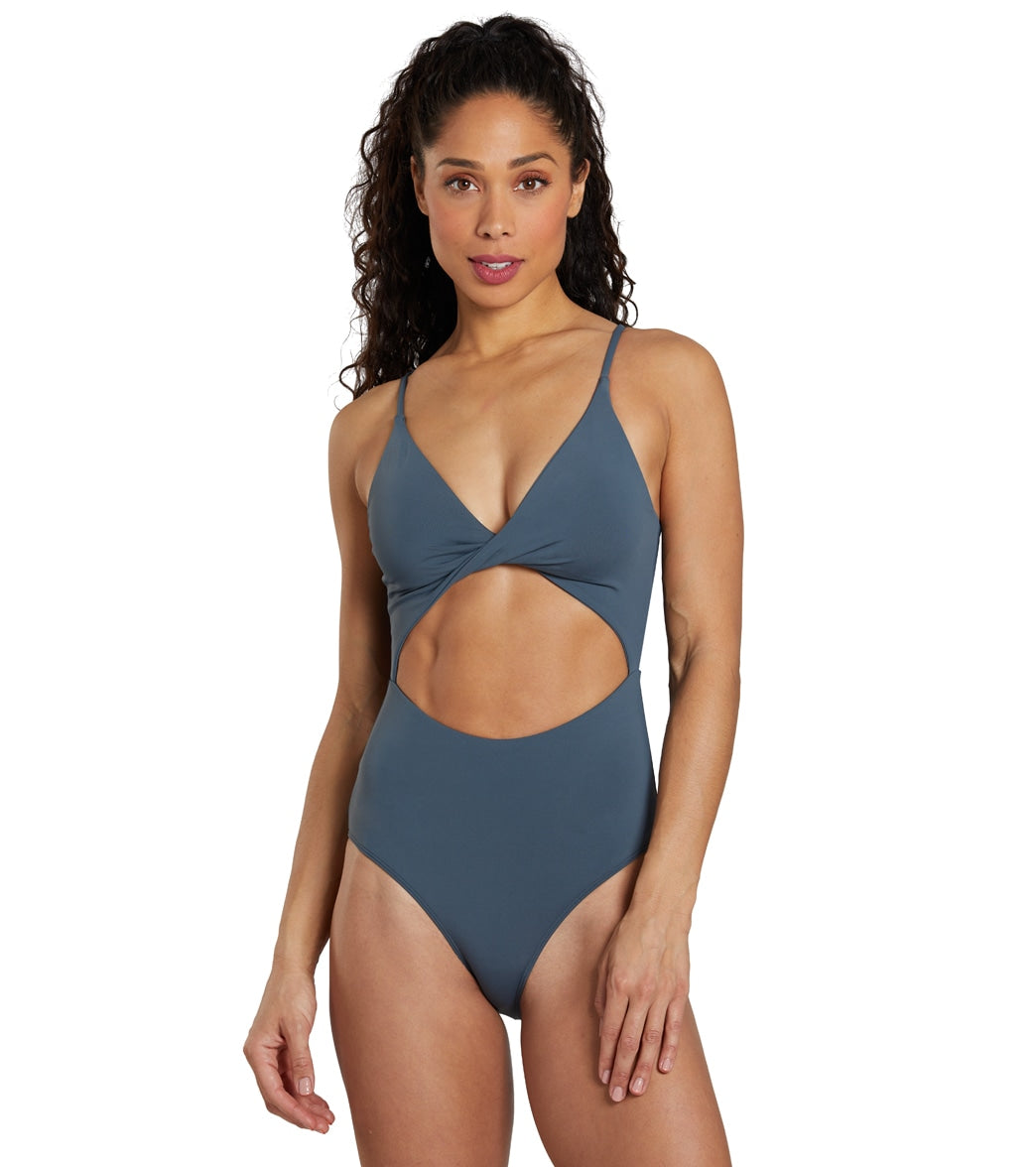 TYR Women's Solid Twisted Bra Controlfit Black Swimsuit J1535 Size 10 For Sale O