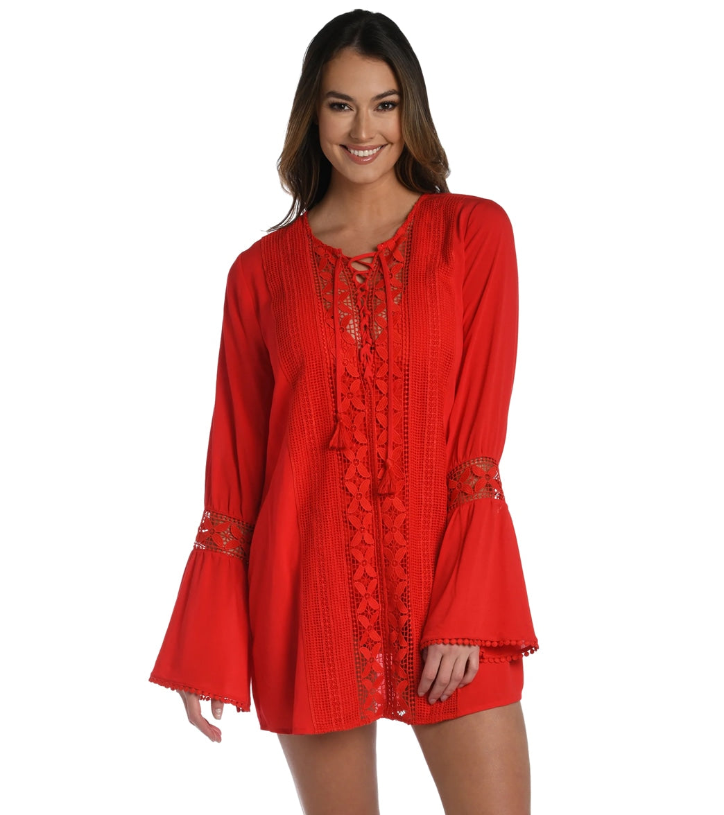 La Blanca Womens Coastal Covers Lace Up Cover Up Tunic