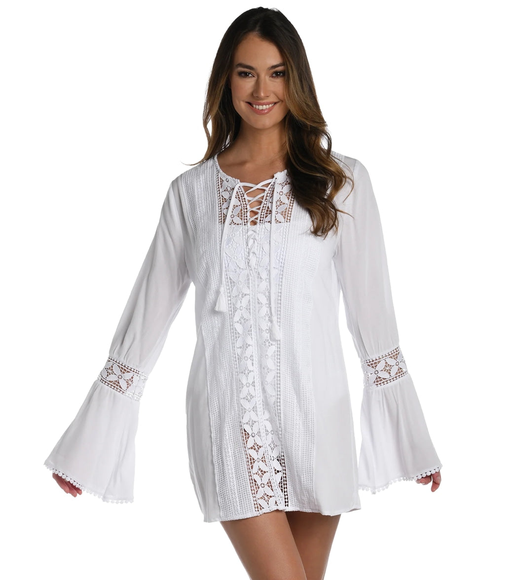 La Blanca Womens Coastal Covers Lace Up Cover Up Tunic