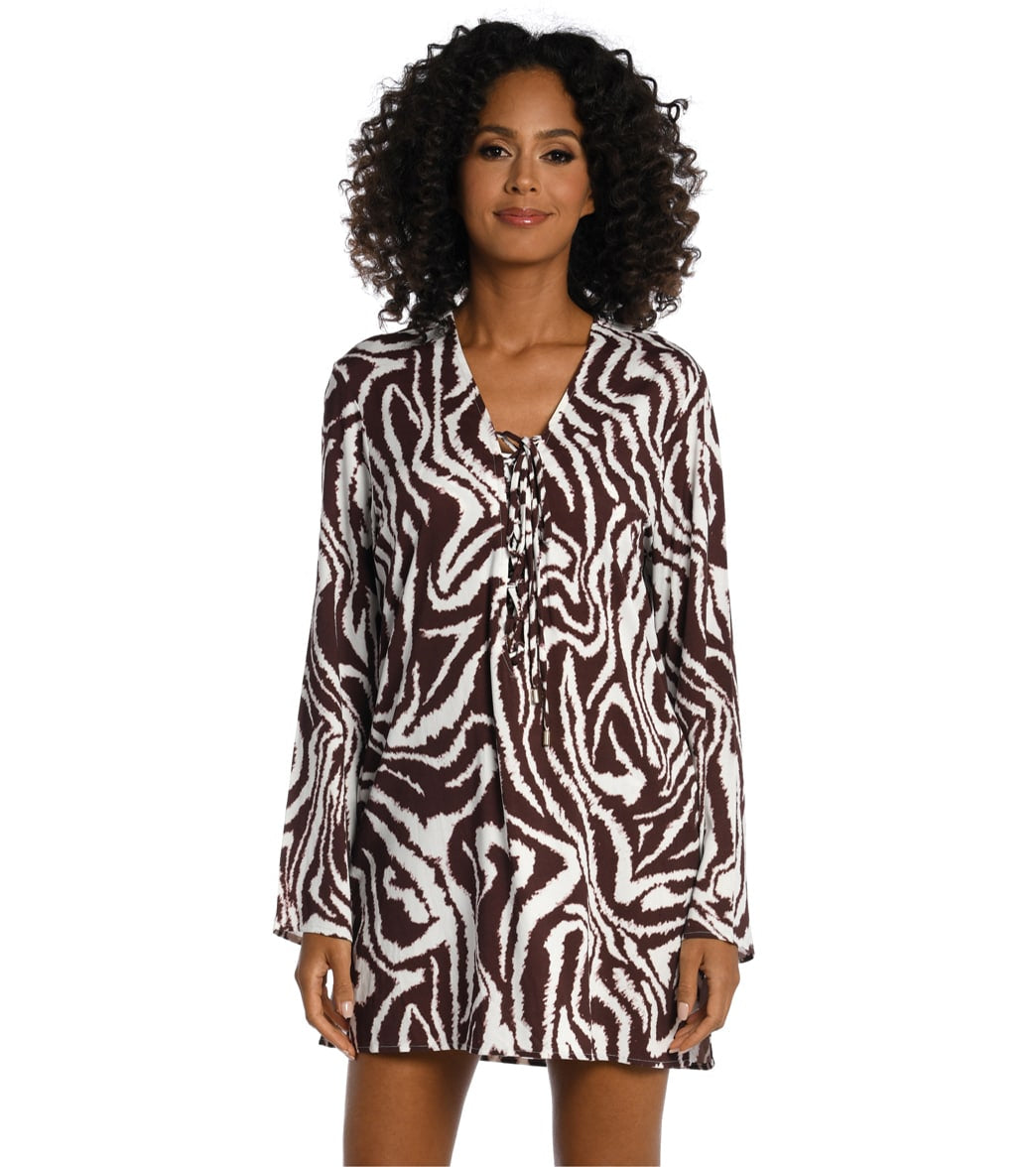 La Blanca Womens Fierce Lines Lace Up Cover Up Tunic