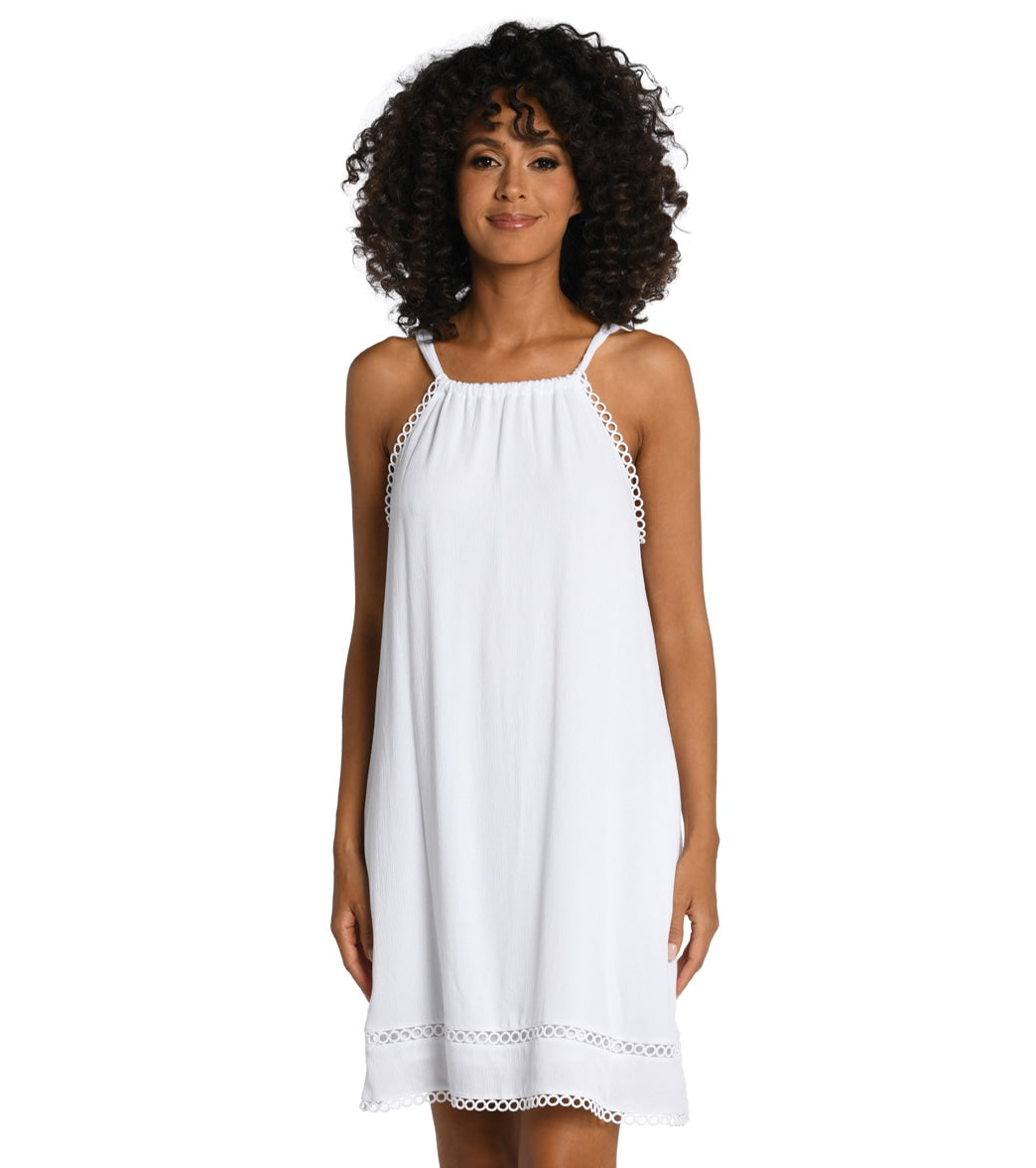La Blanca Womens Illusion Covers High Neck Cover Up Dress