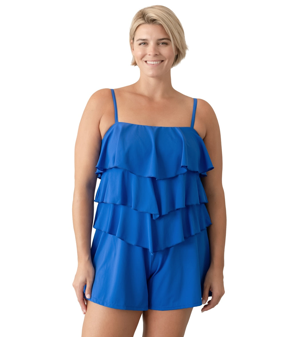 Fit4U Swimwear Plus Size Solid Tiered Swim Romper