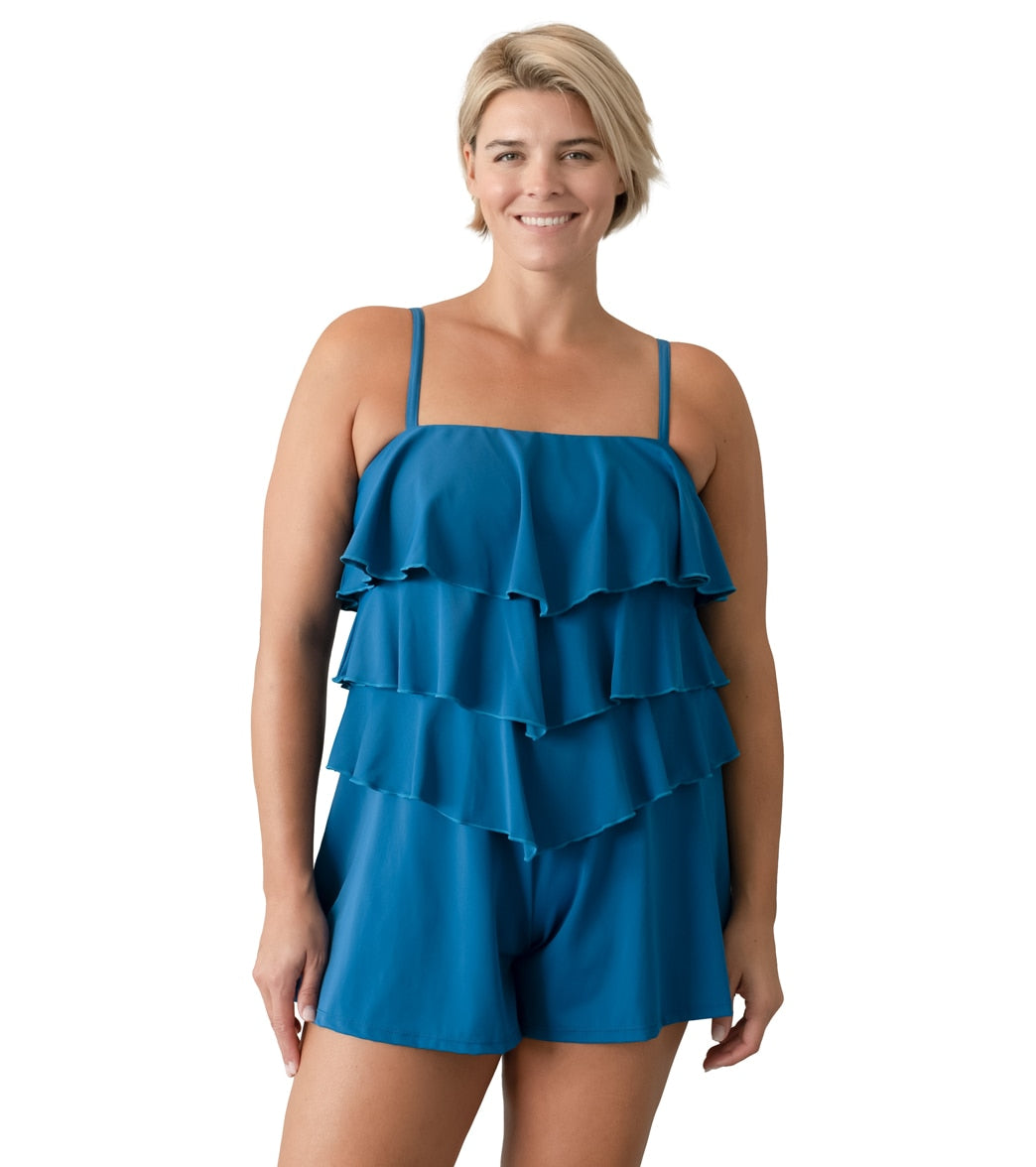 Fit4U Swimwear Plus Size Solid Tiered Swim Romper