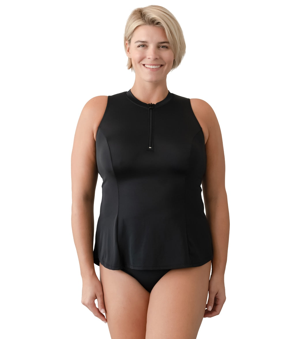 Fit4U Women's Plus Size Solid Zip Sleeveless Swim Shirt at